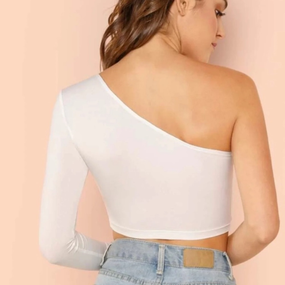 White one shoulder crop top - Picture 4 of 5